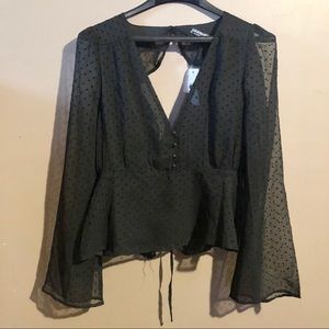 Fashion Nova Mina Ruffle Sheer Top Blouse